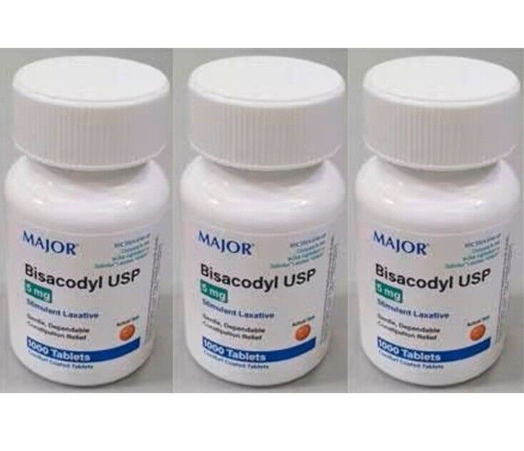 3 X Major Bisacodyl 5 mg EC (Compare to Dulcolax) 1000ct (Total 3000) Exp 2/2027