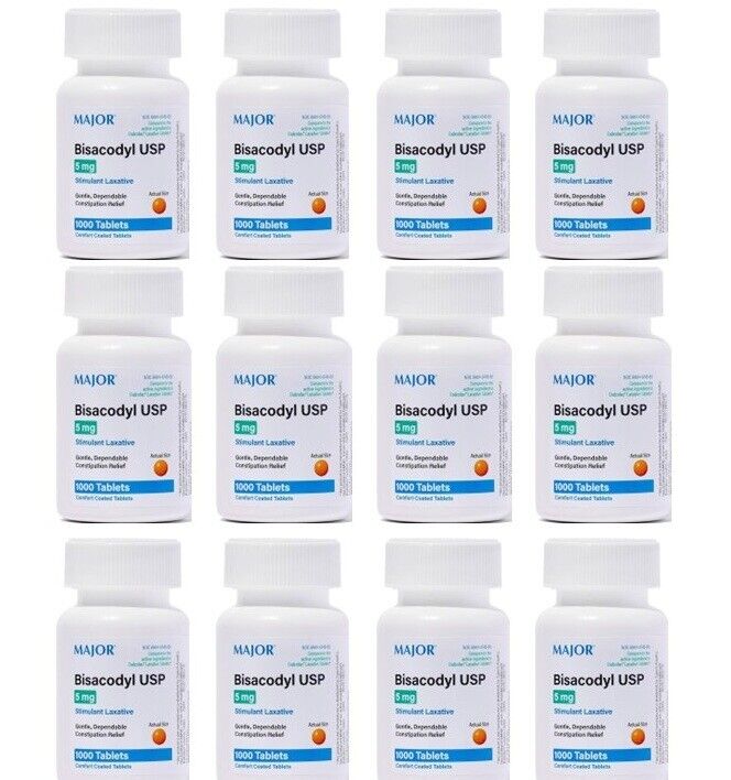 12 X Major Bisacodyl 5 mg EC (Compare to Dulcolax) 1000ct (Total 6000) Exp 10/27