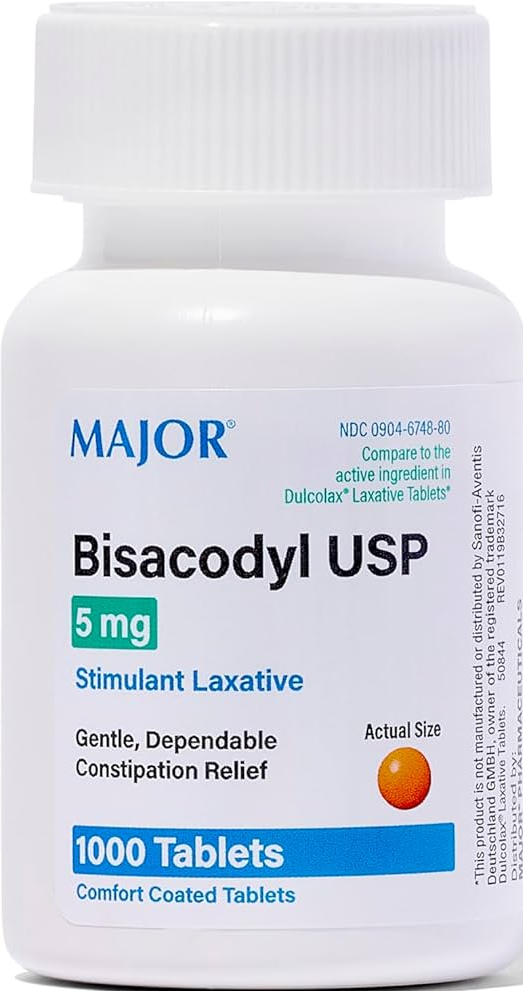 12 X Major Bisacodyl 5 mg EC (Compare to Dulcolax) 1000ct (Total 6000) Exp 10/27