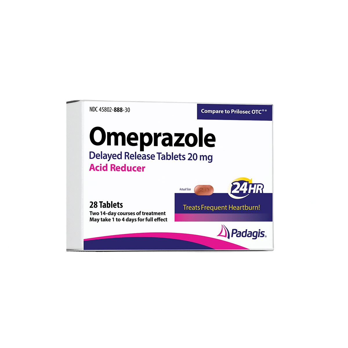 Padagis Omeprazole Delayed Release Tablets 20-mg 28ct/box, 2-Packs