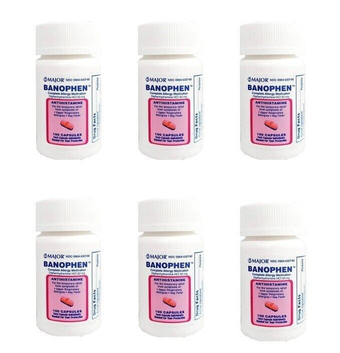 6 X Generic Benadryl Major Banophen Diphenhydramin 50mg Cap 100ct (Total 600)