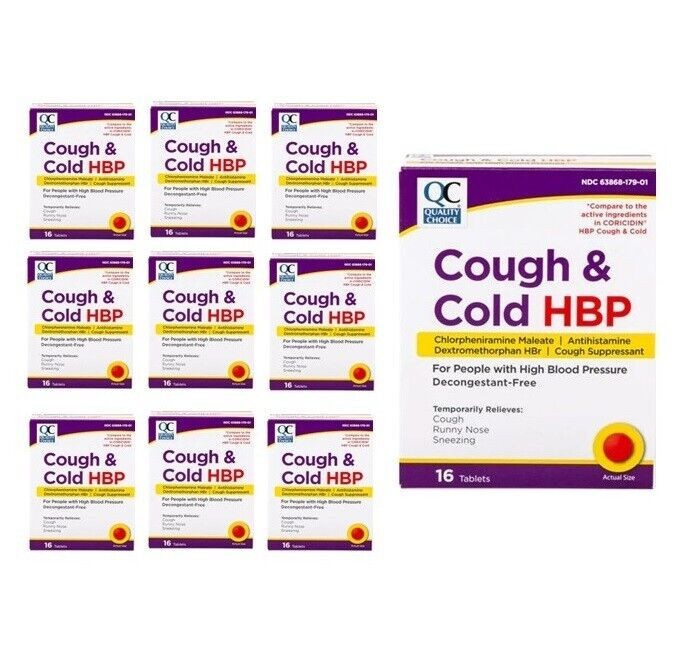 10 X QC Cough & Cold HBP Antihistamine Tablets 16ct/each (Total 160) Exp05/26