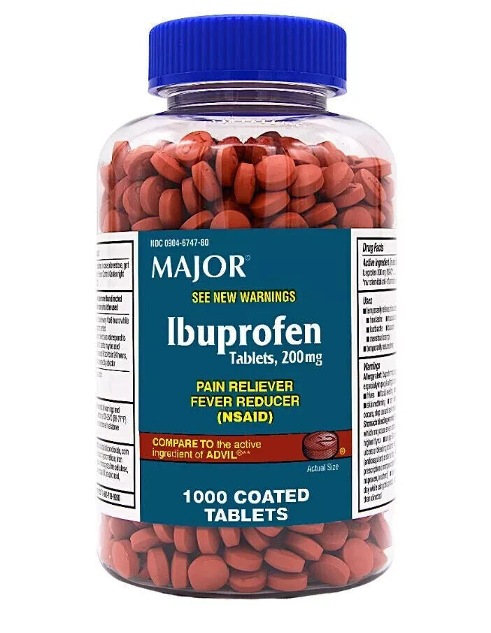 2 X Major Ibuprofen 200 mg Pain Reliever 1000 Tablets (= 2000) Advil Exp 12/2025