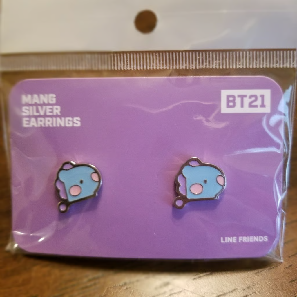 LINE FRIENDS BT21 MANG BABY Silver Stud Earrings NEW W TAG