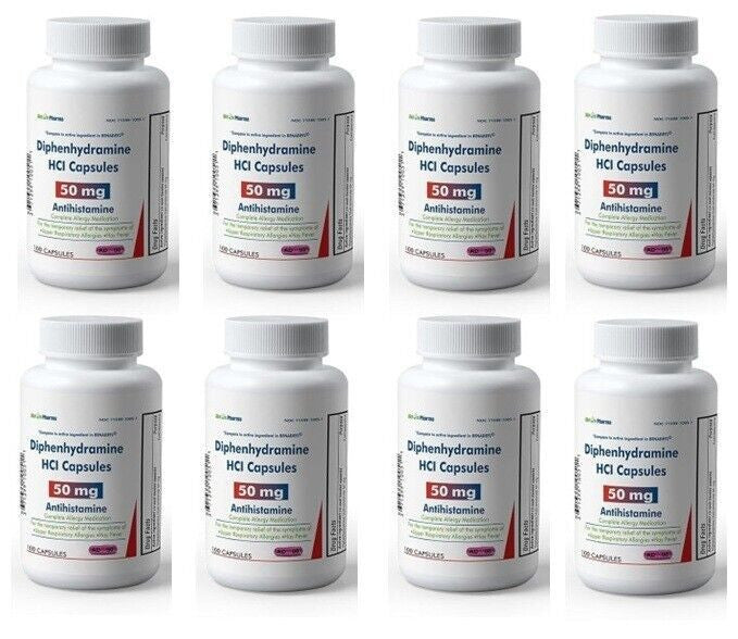 8 X Generic Benadryl Diphenhydramin 50mg Cap 100ct (Total 800) NEW