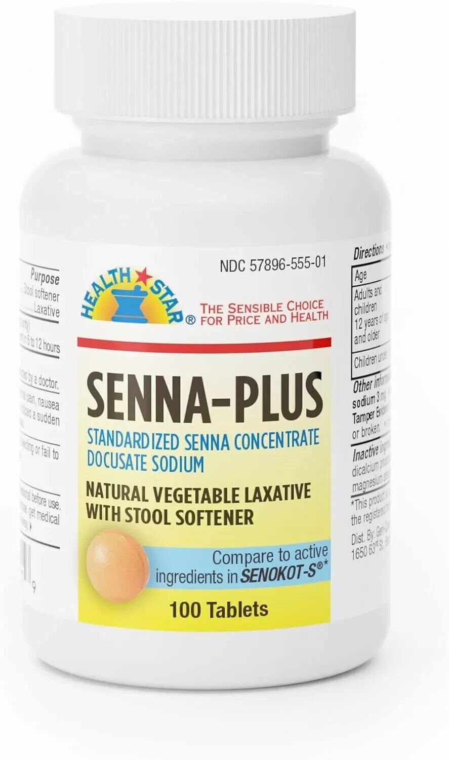 6 X GeriCare Senna-Plus Natural Laxative w/ Stool Softener 100 ct (Total 600)