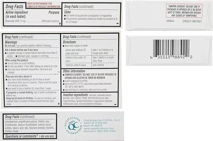 4X Quality Choice Bisacodyl 5mg Women's Gentle Laxative 30 Tablets