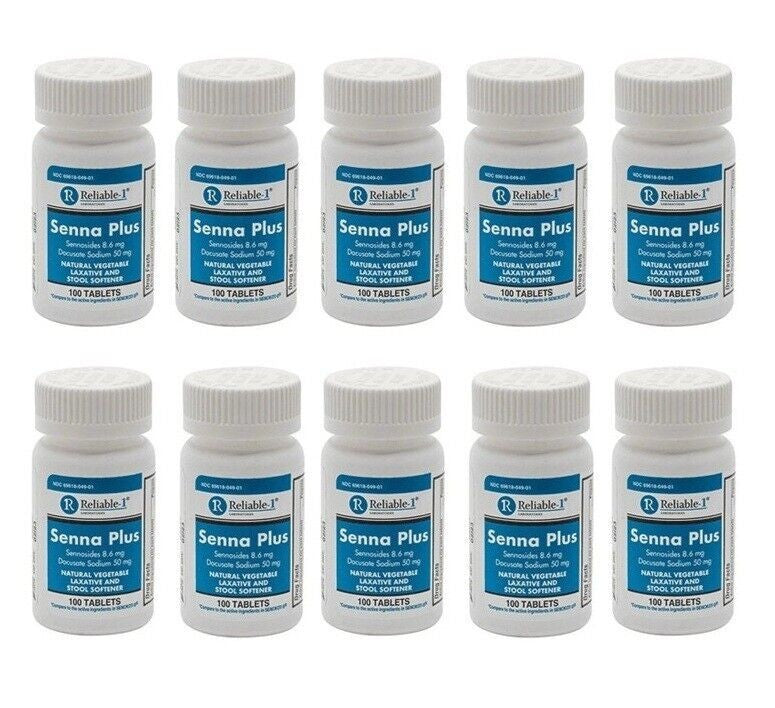 10 X Senna-Plus Natural Laxative w/ Stool Softener 100 ct (Total 1000)