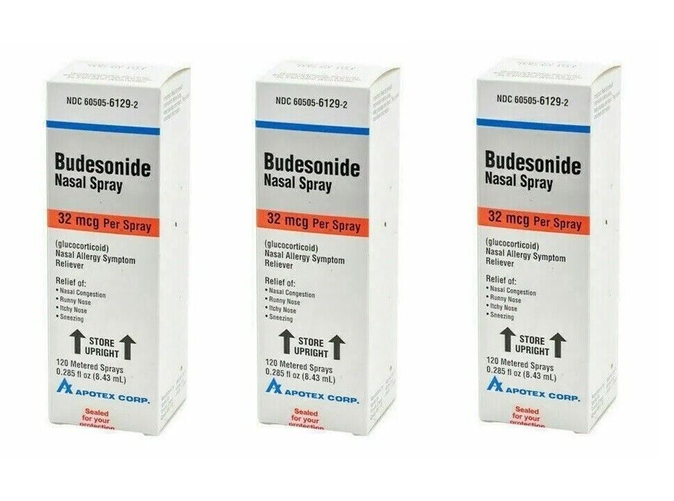 3 X Budesonide Nasal Spray 32mcg, 8.43mL, 120 Sprays Generic Rhinocort Exp 12/25