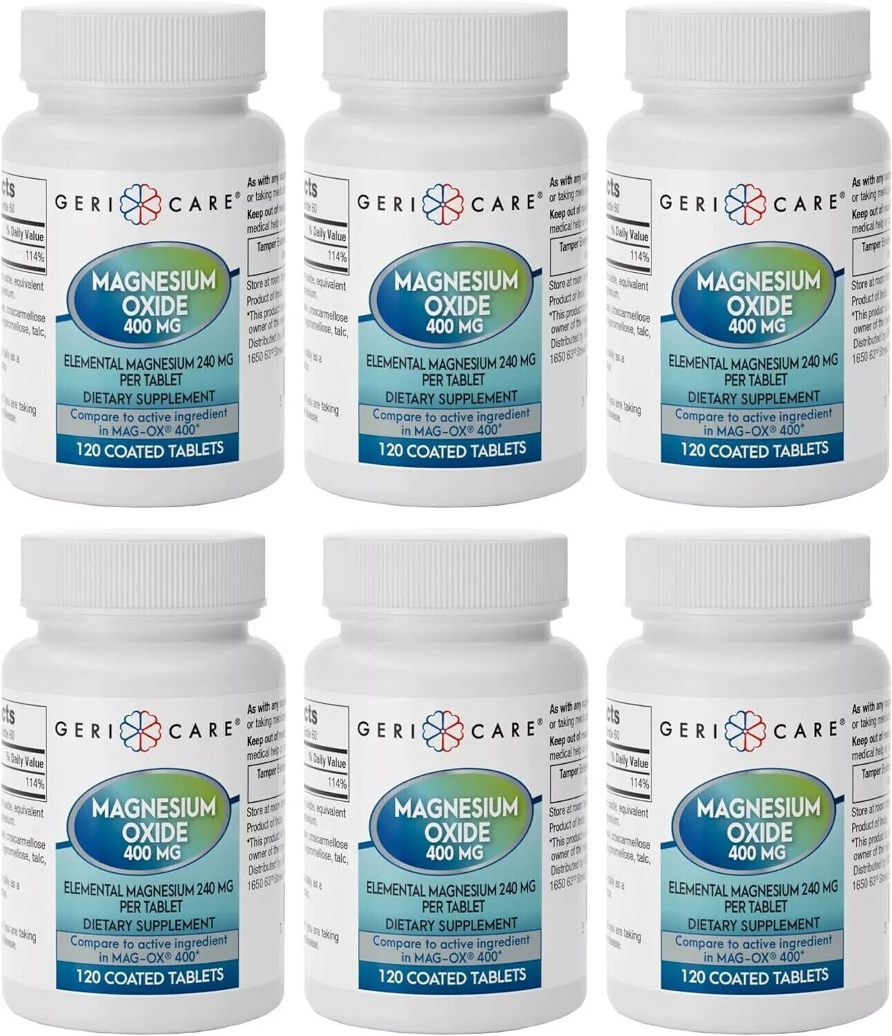 6 X GERI CARE Magnesium Oxide 400 mg 120 Tablets (Total 720) Exp 8/2025 NEW