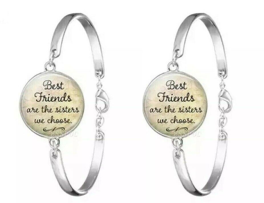 2 X "Best Friends are the Sisters We Choose" Cabochon Friendship Silver NEW