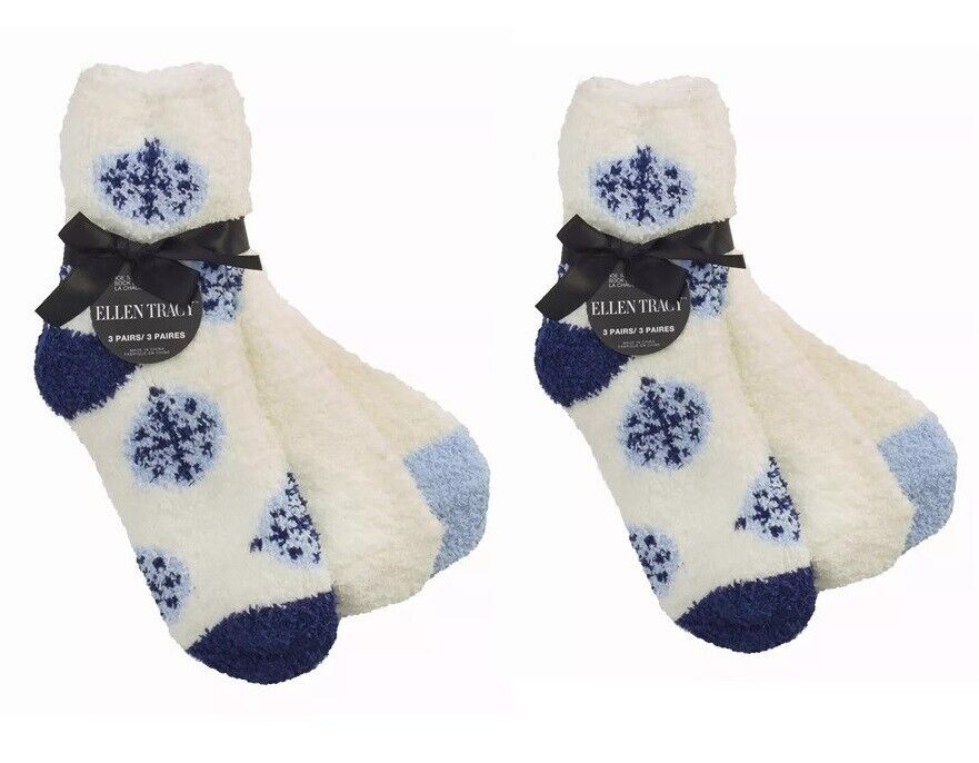 2 X ELLEN TRACY Ellen Tracy Women's 3-pk Ornaments Cozy Socks (Total 6 pairs)NWT