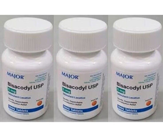 3 X Major Bisacodyl 5 mg EC (Compare to Dulcolax) 1000ct (Total 3000) Exp 2/2027