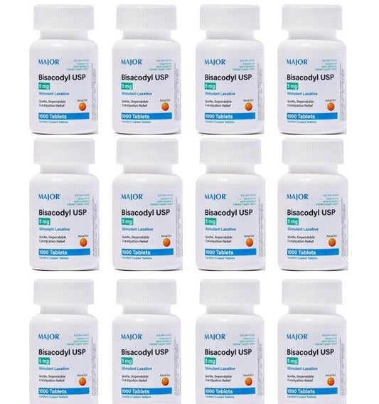 12 X Major Bisacodyl 5 mg EC (Compare to Dulcolax) 1000ct (Total 6000) Exp 10/27