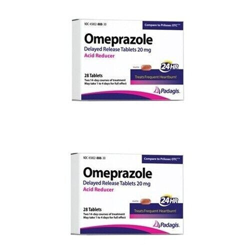 Padagis Omeprazole Delayed Release Tablets 20-mg 28ct/box, 2-Packs