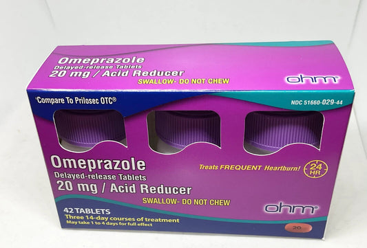 OHM Omeprazole Delayed Release Tablets 20-mg 42ct/box  NEW