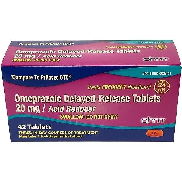 OHM Omeprazole Delayed Release Tablets 20-mg 42ct/box  NEW
