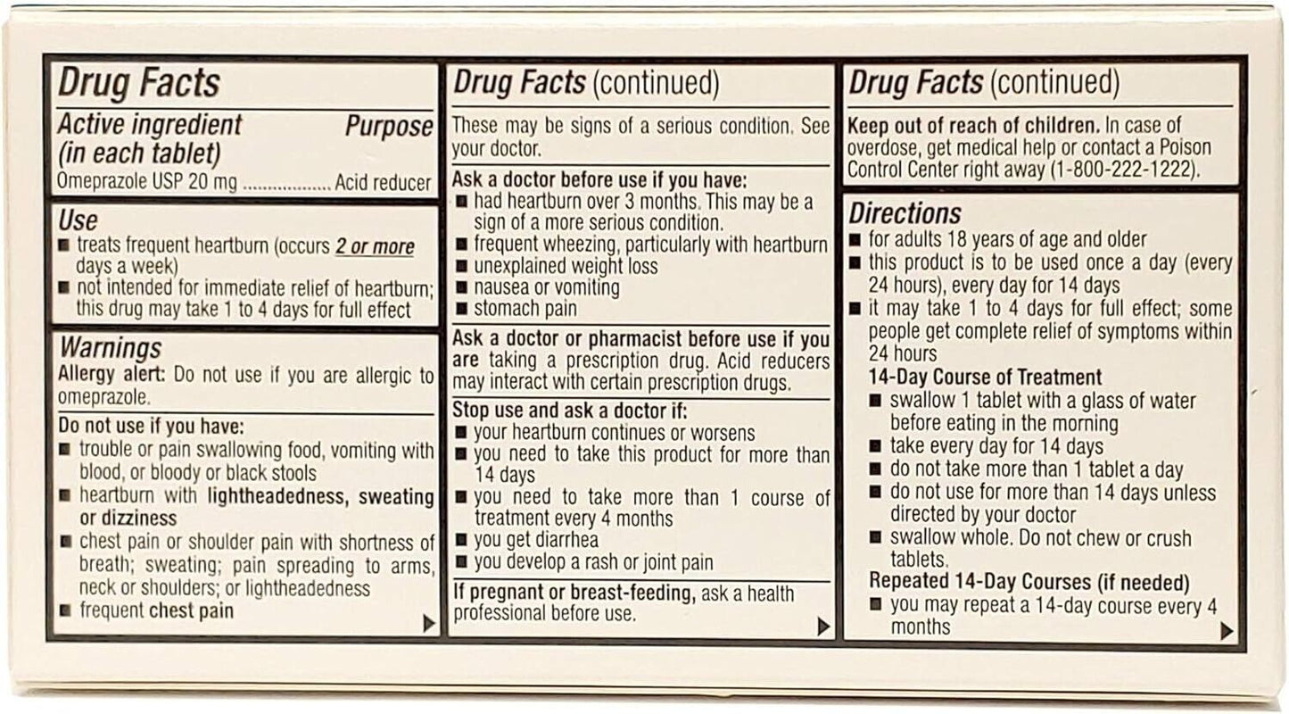 OHM Omeprazole Delayed Release Tablets 20-mg 42ct/box  NEW