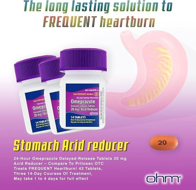 OHM Omeprazole Delayed Release Tablets 20-mg 42ct/box  NEW