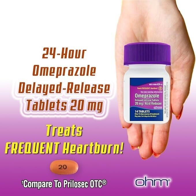 OHM Omeprazole Delayed Release Tablets 20-mg 42ct/box  NEW