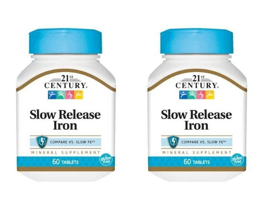 2 X High Potency Slow Release Iron by 21st Century 45 mg 60 Tabs (Total 120) NEW