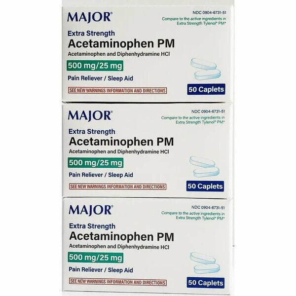Major Acetaminophen PM 500mg - 50ct - 3 Pack (150 Caplets) Exp Date 04/2025