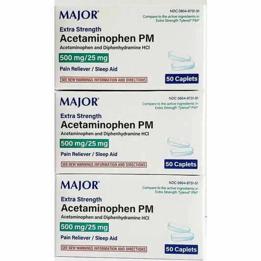 Major Acetaminophen PM 500mg - 50ct - 3 Pack (150 Caplets) Exp Date 04/2025