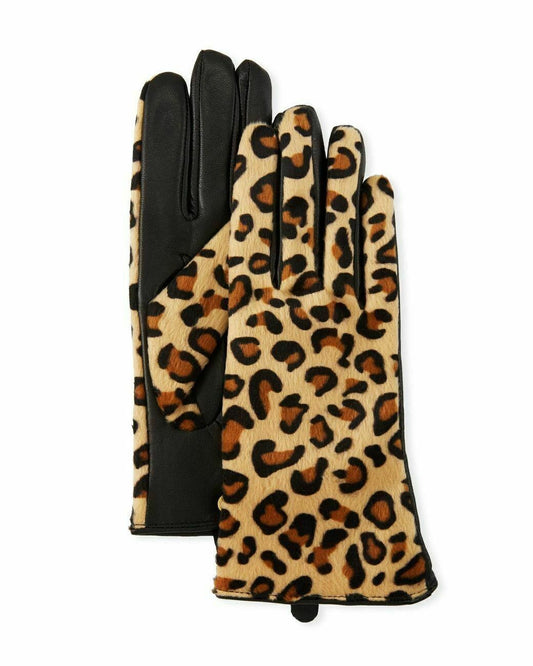 Karl Lagerfeld Leopard-Print Leather Combo Gloves Size Small NWT