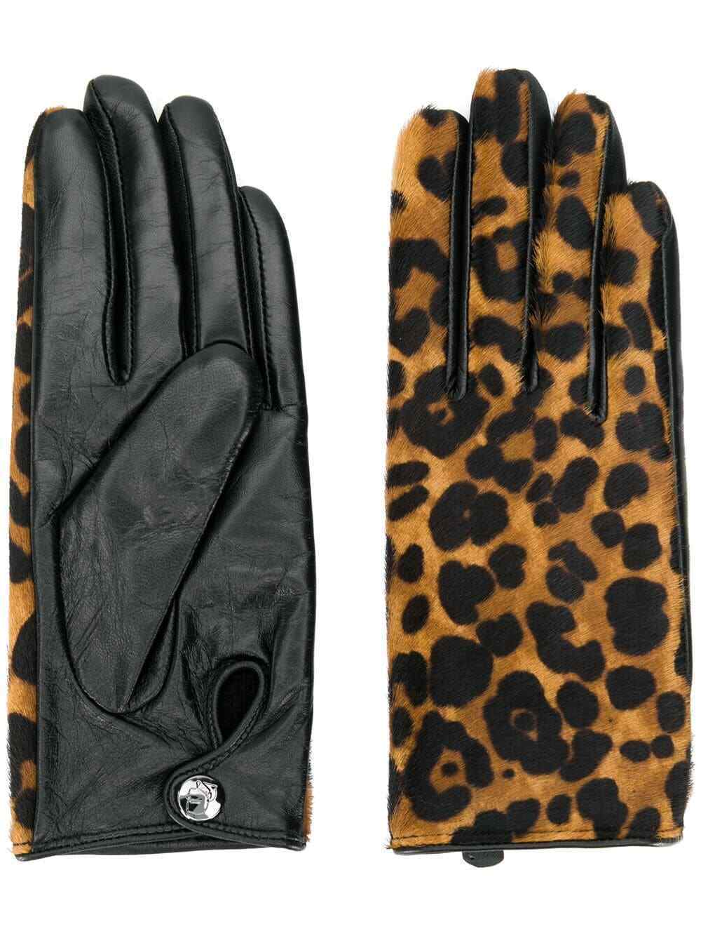 Karl Lagerfeld Leopard-Print Leather Combo Gloves Size Small NWT