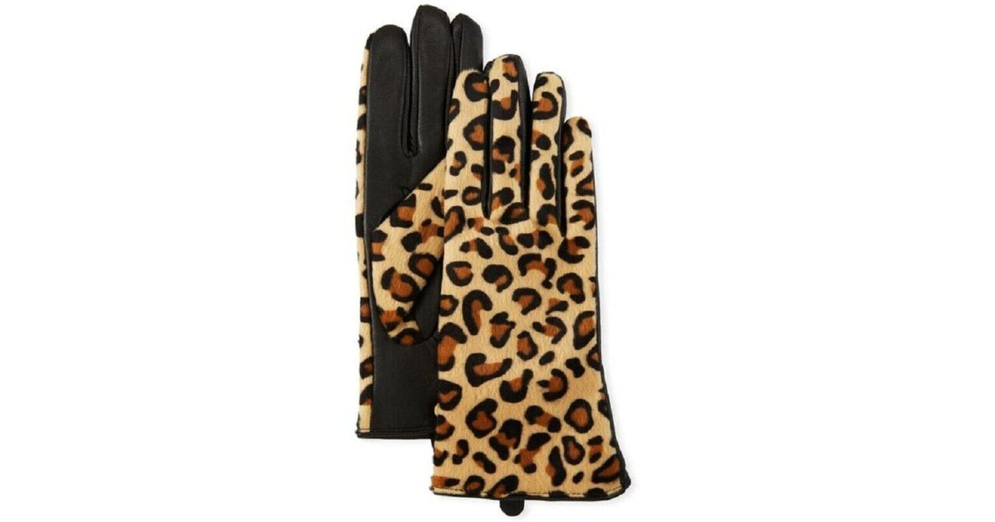 Karl Lagerfeld Leopard-Print Leather Combo Gloves Size Small NWT