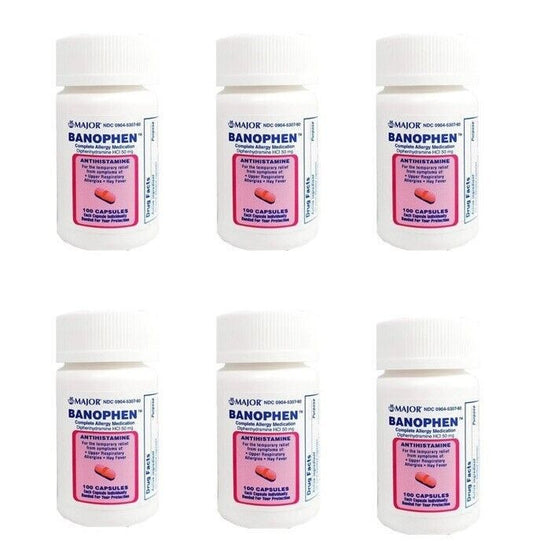 6 X Generic Benadryl Major Banophen Diphenhydramin 50mg Cap 100ct (Total 600)