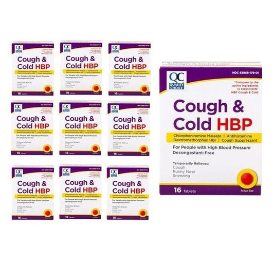 10 X QC Cough & Cold HBP Antihistamine Tablets 16ct/each (Total 160) Exp05/26