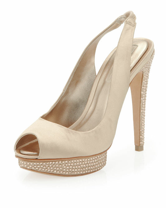 Women's BCBGMAXAZRIA Falcon Champagne Satin Size 6.5 NEW IN BOX Orig. $195