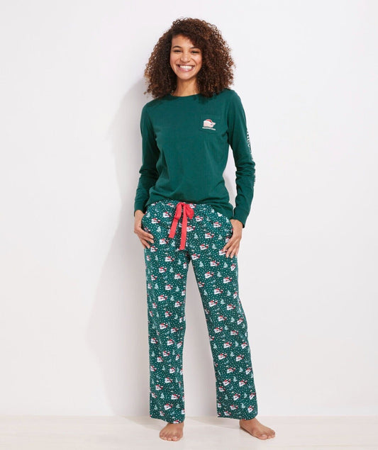Vineyard Vines Printed Skis and Trees Lounge Pants Cotton Green (Size XS) NWT