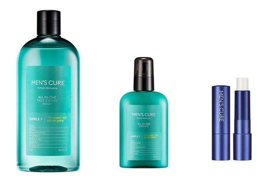 MISSHA Men's Cure Simple 7 All In One Face/Body Wash + Essence + Lip Balm TRIO