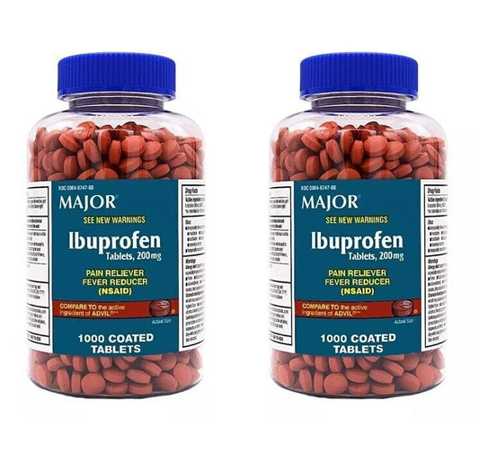 2 X Major Ibuprofen 200 mg Pain Reliever 1000 Tablets (= 2000) Advil Exp 12/2025