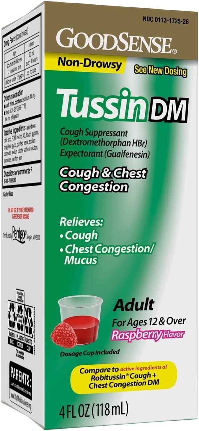 4 X GoodSense Tussin DM, Cough And Chest Congestion 4 Fl Oz (Total 16) NEW