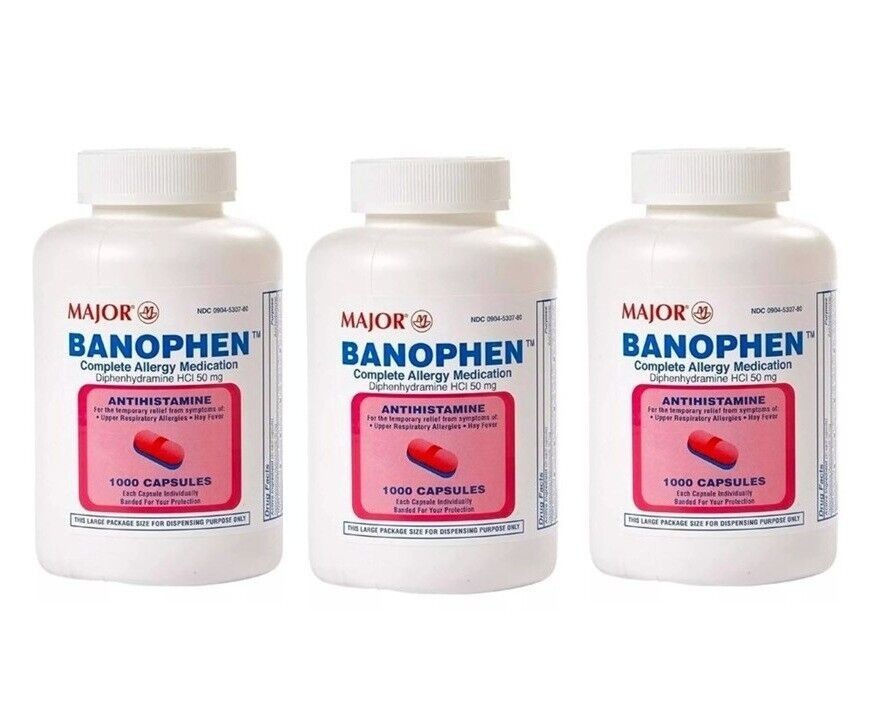 3 X Generic Benadryl Major Diphenhydramine Antihistamine 50mg 1000ct (Total 3000