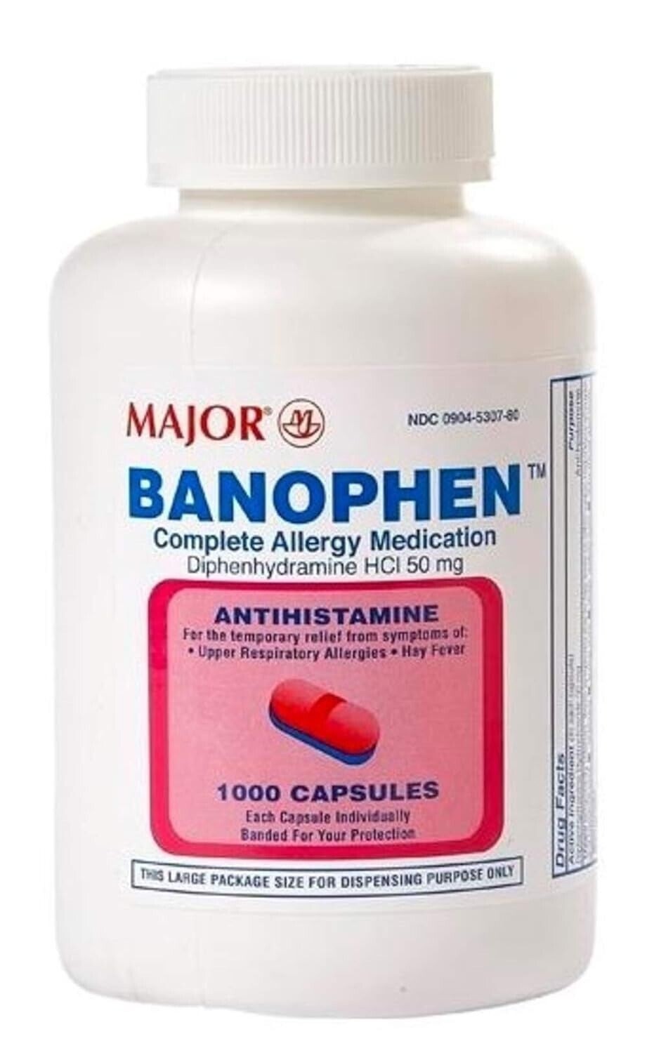 3 X Generic Benadryl Major Diphenhydramine Antihistamine 50mg 1000ct (Total 3000