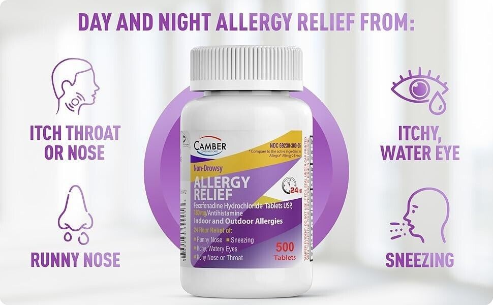 Allergy Relief | Fexofenadine HCl 180 mg Non-Drowsy Antihistamine | 500 tablet