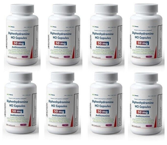8 X Generic Benadryl Diphenhydramin 50mg Cap 100ct (Total 800) NEW