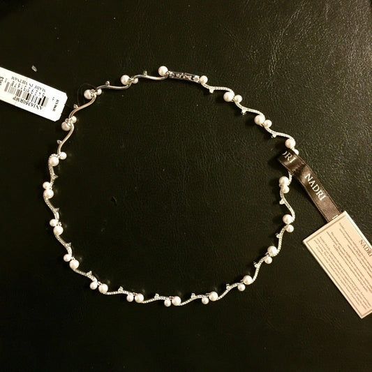 Nadri Silver Tone Script Pearl All Around Necklace 16" MRSP $245 NEW W TAG