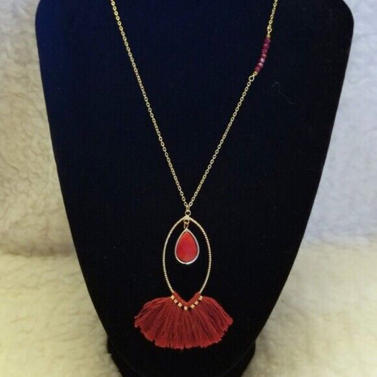 Panacea Marquis And Tassel Necklace Red NEW W TAG