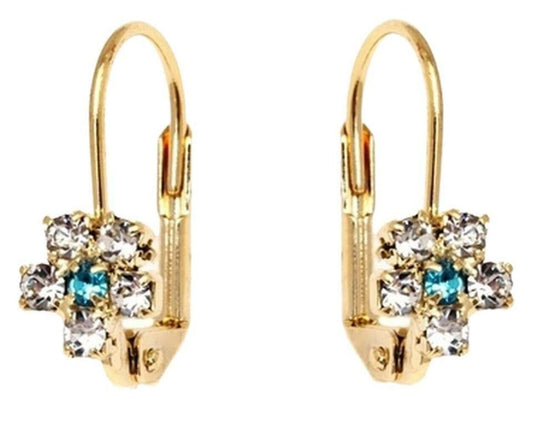 Sweet & Soft Aqua and Clear Crystal Flower Huggie For Girls Earrings $56 NWT