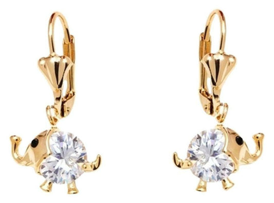Sweet & Soft Gold & Crystal Elephant Earrings Made w/ Swarovski Elements $56 NWT