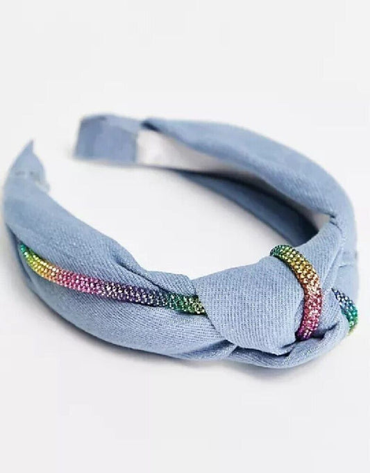 ALDO Nairibin knotted head band in rainbow and denim NEW W TAG