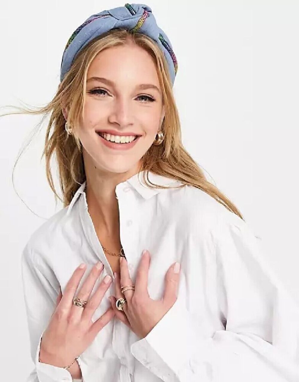 ALDO Nairibin knotted head band in rainbow and denim NEW W TAG