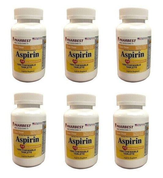 6 X Low Dose Aspirin 81mg Chewable Orange Flavored Tablet 1000 ct (Total 6000)