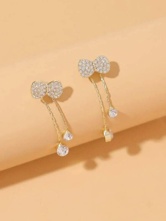 SHEIN Gold Bow Knot Cubic Zirconia Earrings Dangle Drop