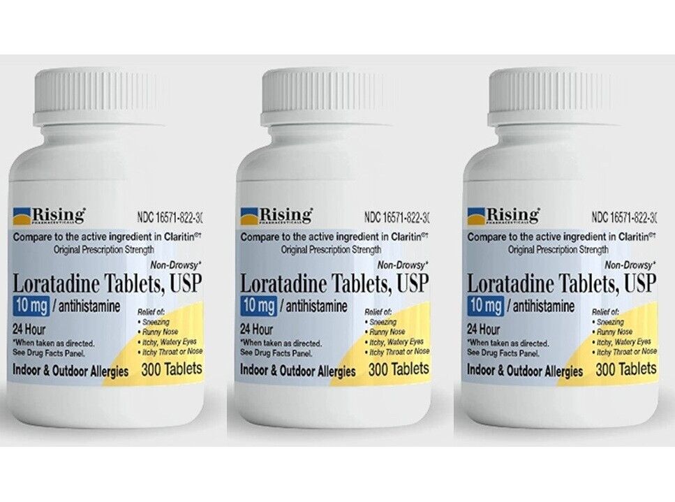 3 X Allergy Loratadine 10mg Antihistamine Non-Drowsy Tablets 300 Count